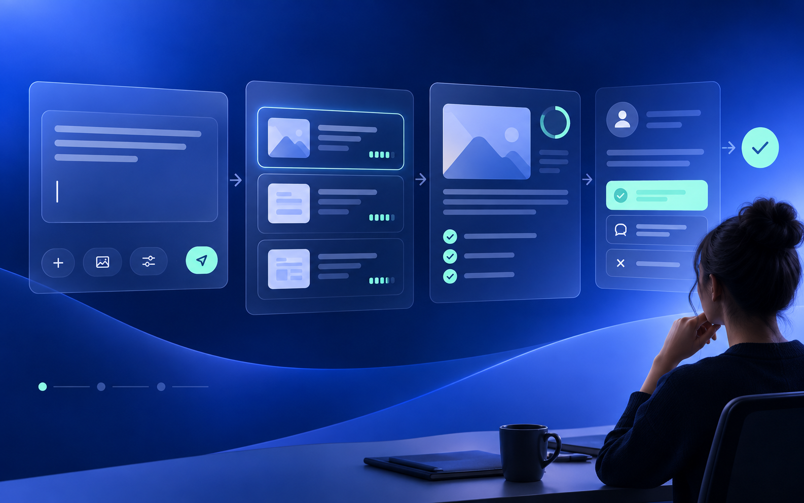 AI-assisted workflow visualization with connected product stages