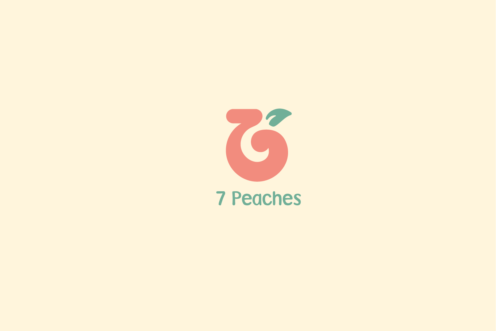 7 Peaches logo with a coral peach symbol and teal lettering