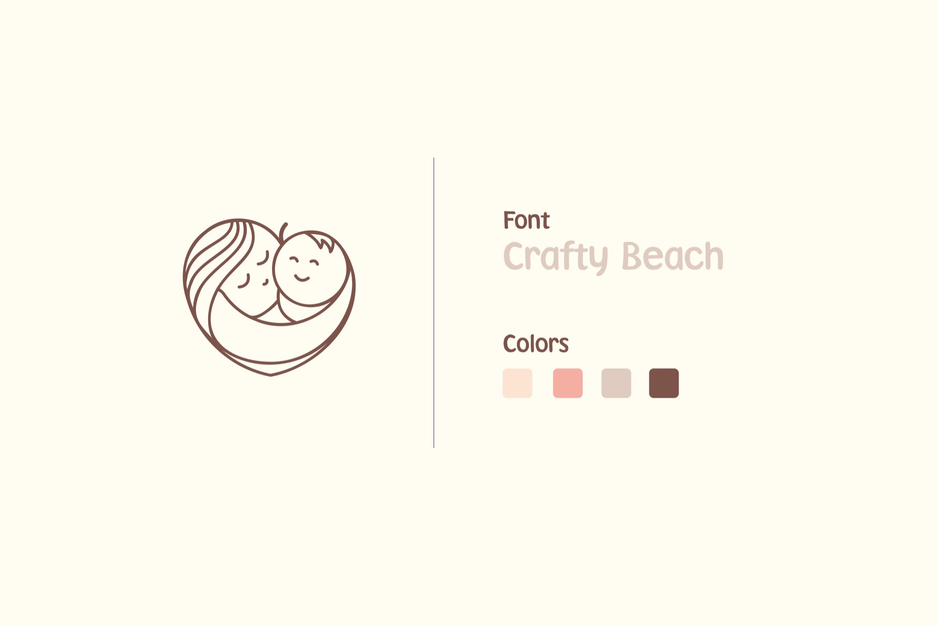 Mother and baby identity illustration with typography and color palette